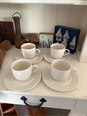 Alessi White Porcelain Mugs with Saucers - Set of 8